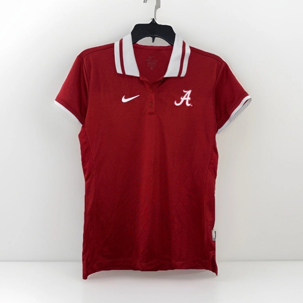 Nike Alabama Crimson Tide Women's Red White Polo Shirt Medium Dri-FIT Game‎ Day
